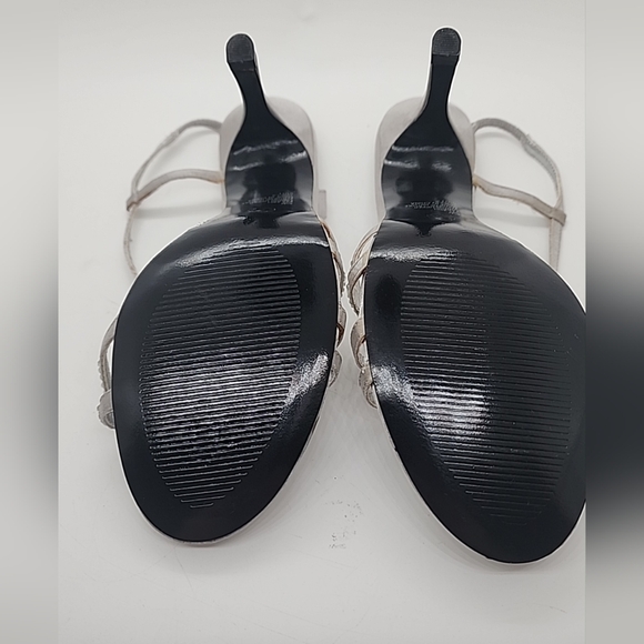 Jacqueline Ferrar Silver High Heel Shoes  Rhinestones Open Toe Size 6.5 M. New - Picture 2 of 12